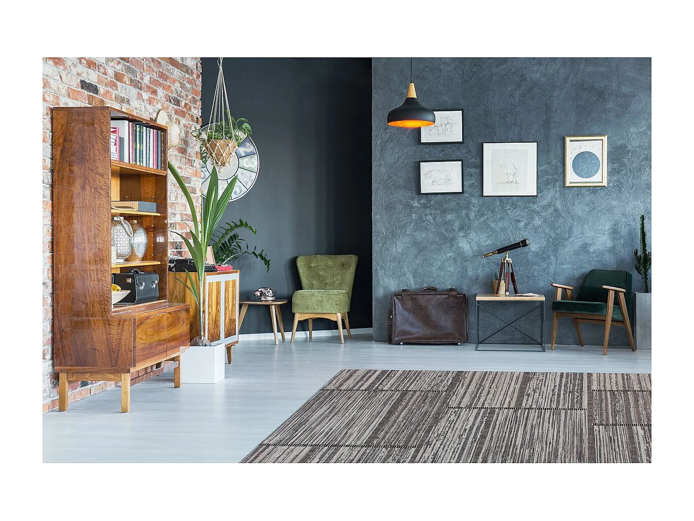 Tapis Imprimé Jacquard "Phoenix" Naturel & Gris 80 x 150 cm