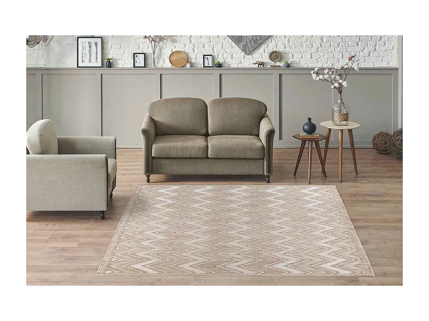 Tapis Tissé Ethnique à Poils Courts "Sarai" Beige 120 x 170 cm