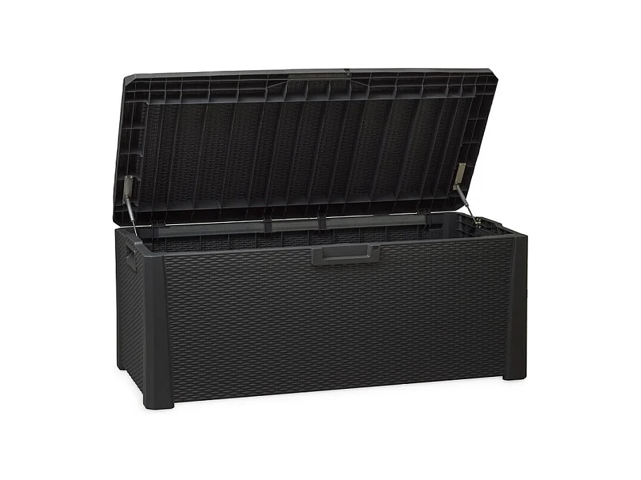 Baule in resina cassapanca multiuso da esterno con ruote lt 560 effetto Rattan 149 cm / Default Title