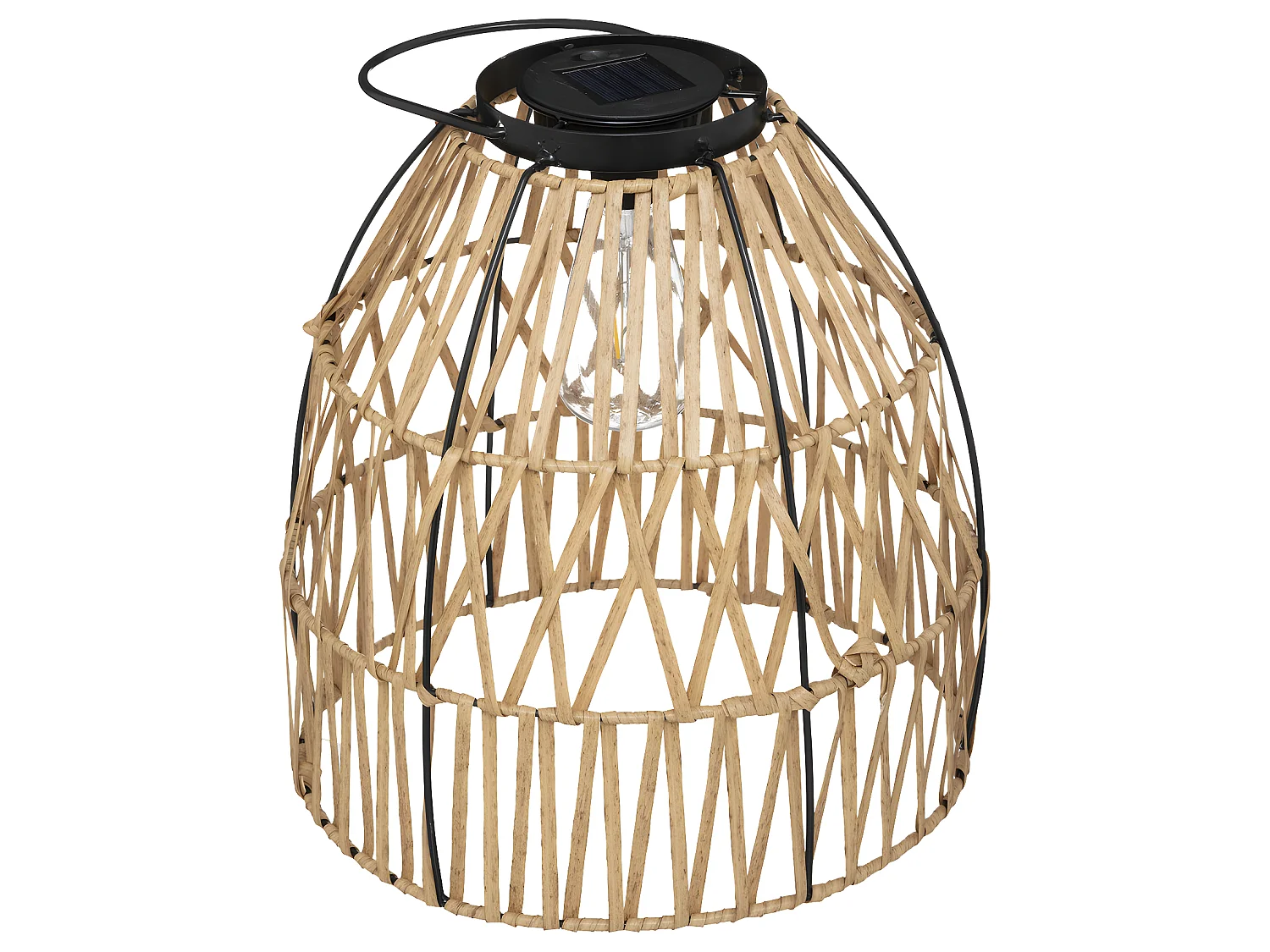 Lampe solaire en métal noir et aspect rotin D 30 x H 32 cm à poser ou à suspendre