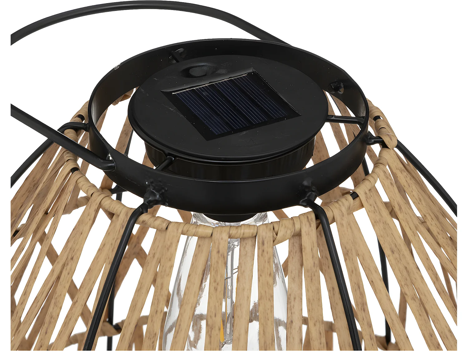 Lampe solaire en métal noir et aspect rotin D 30 x H 32 cm à poser ou à suspendre