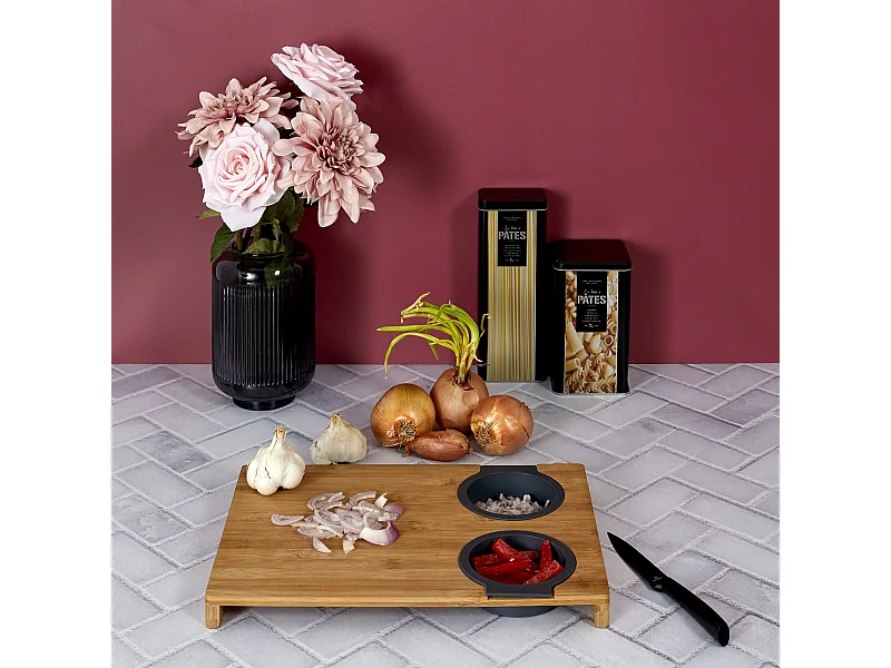 Planche A Decouper Avec Egouttoir Et Recipient Marron, Gris