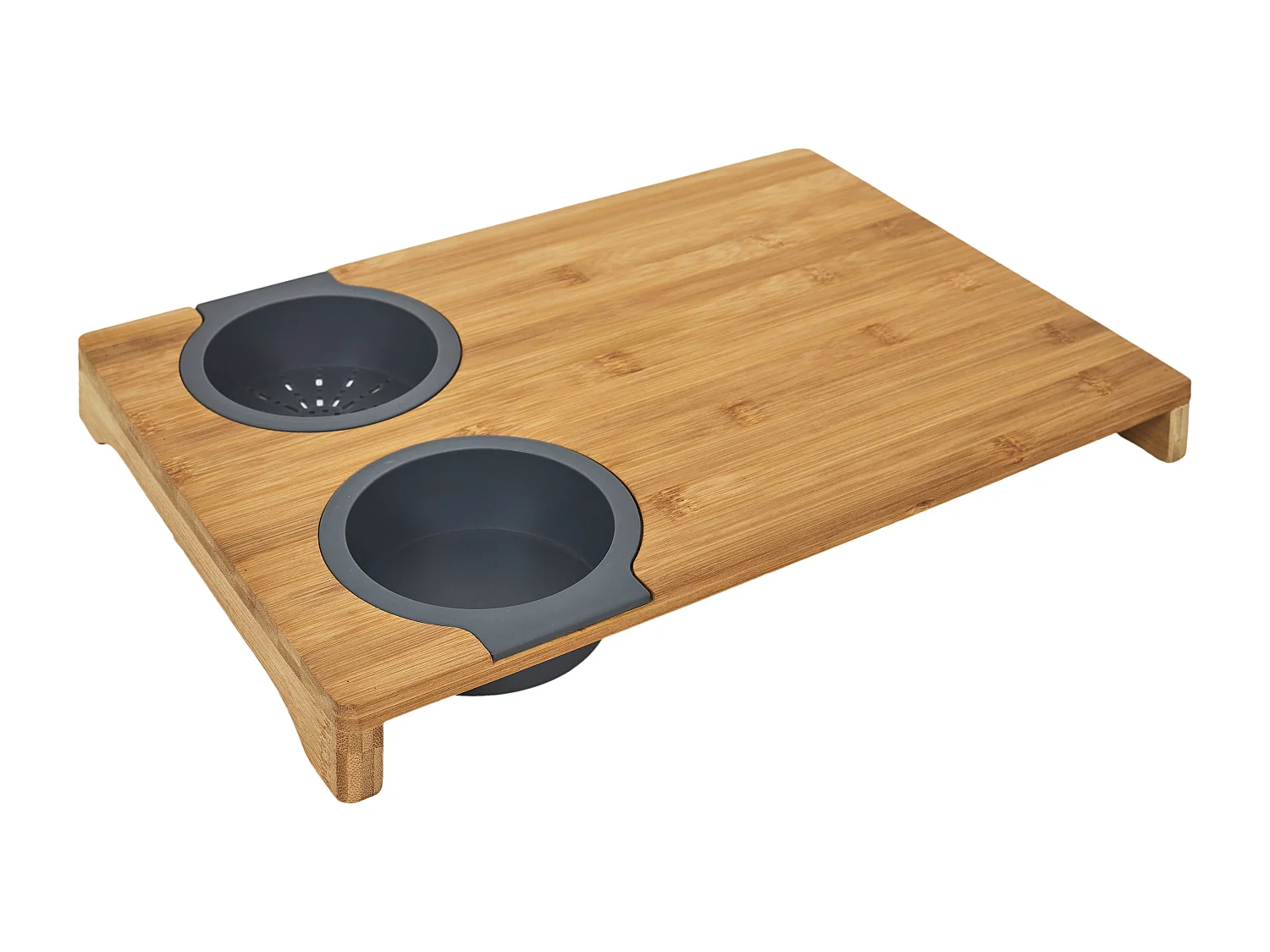 Planche A Decouper Avec Egouttoir Et Recipient Marron, Gris