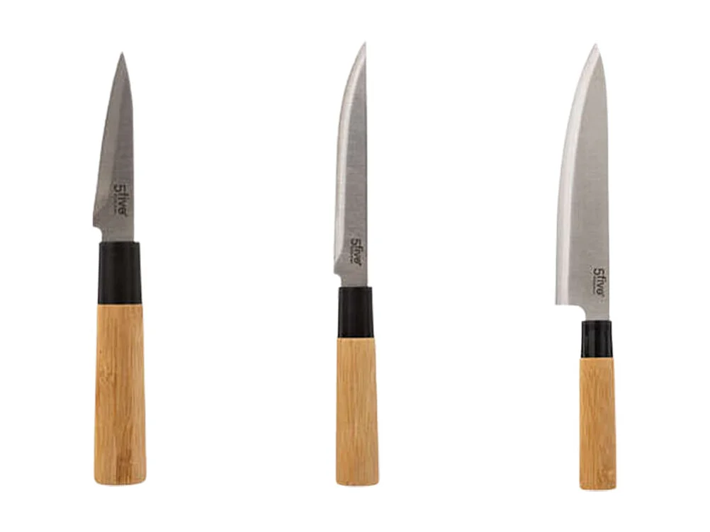 Conjunto de tabla + 3 cuchillos bambú natural/inox