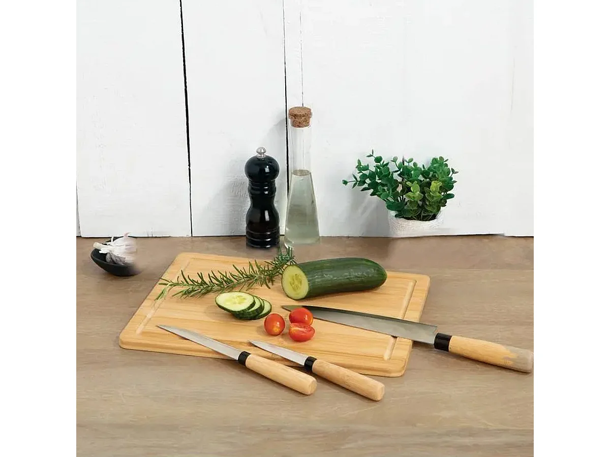 Planche à Découper & Couteaux "Bambou" 35cm Naturel