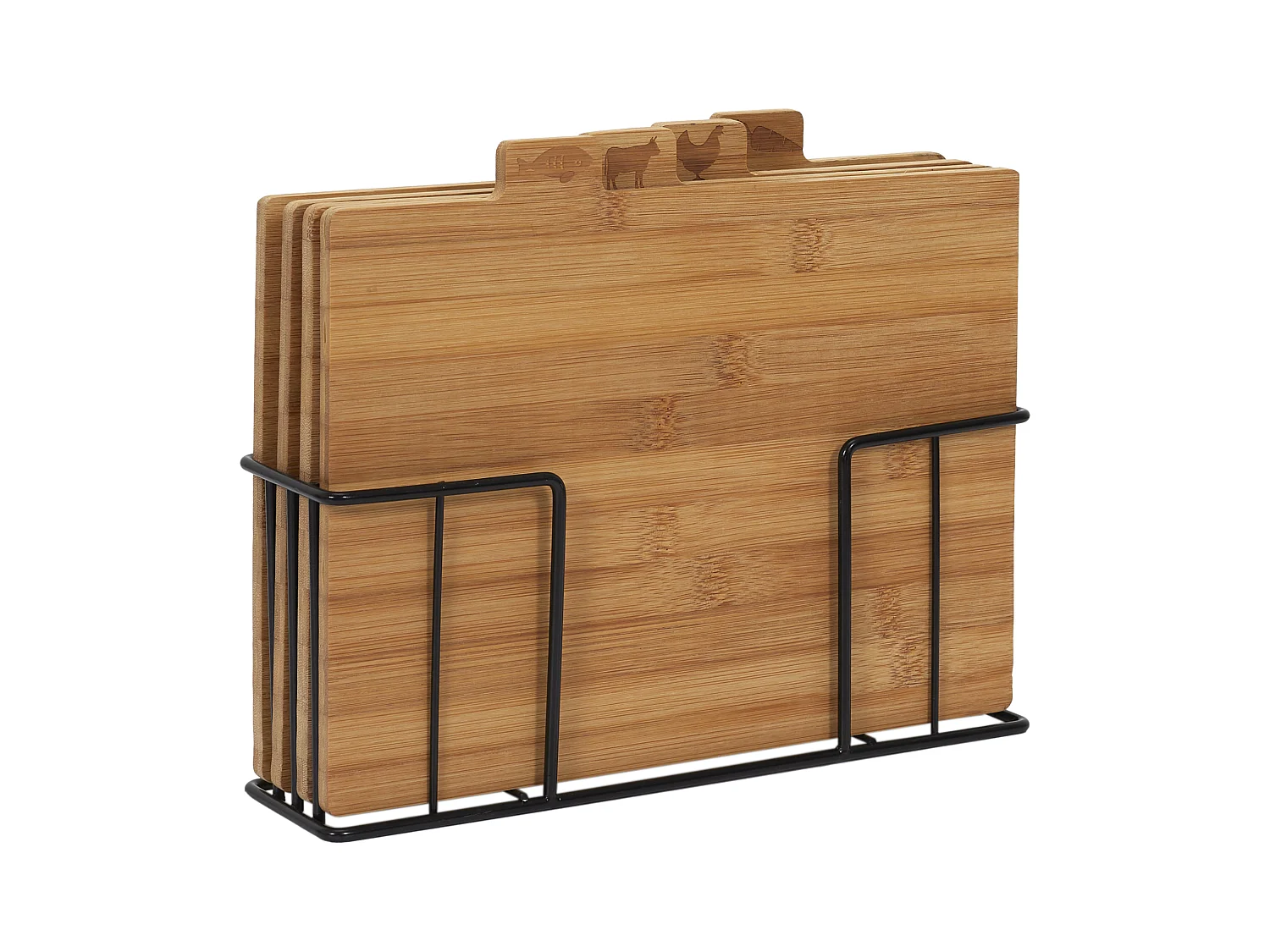 Planche A Decouper Bambou X4 Avec Socle Metal Marron, Noir