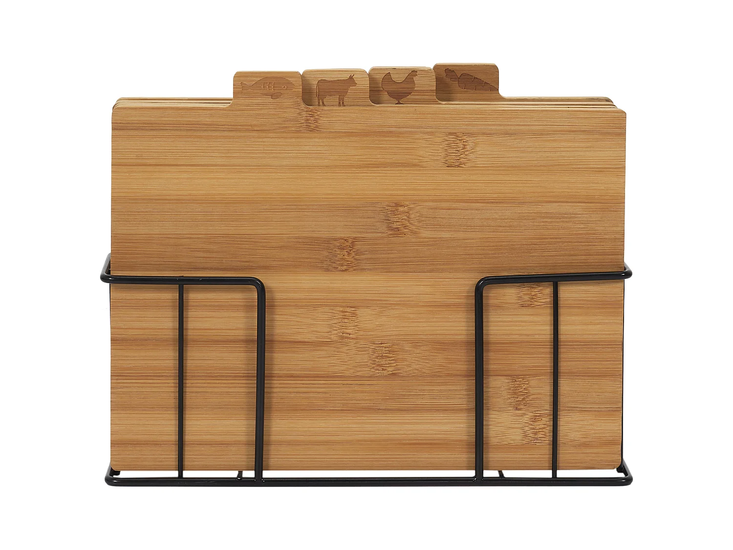 Planche A Decouper Bambou X4 Avec Socle Metal Marron, Noir