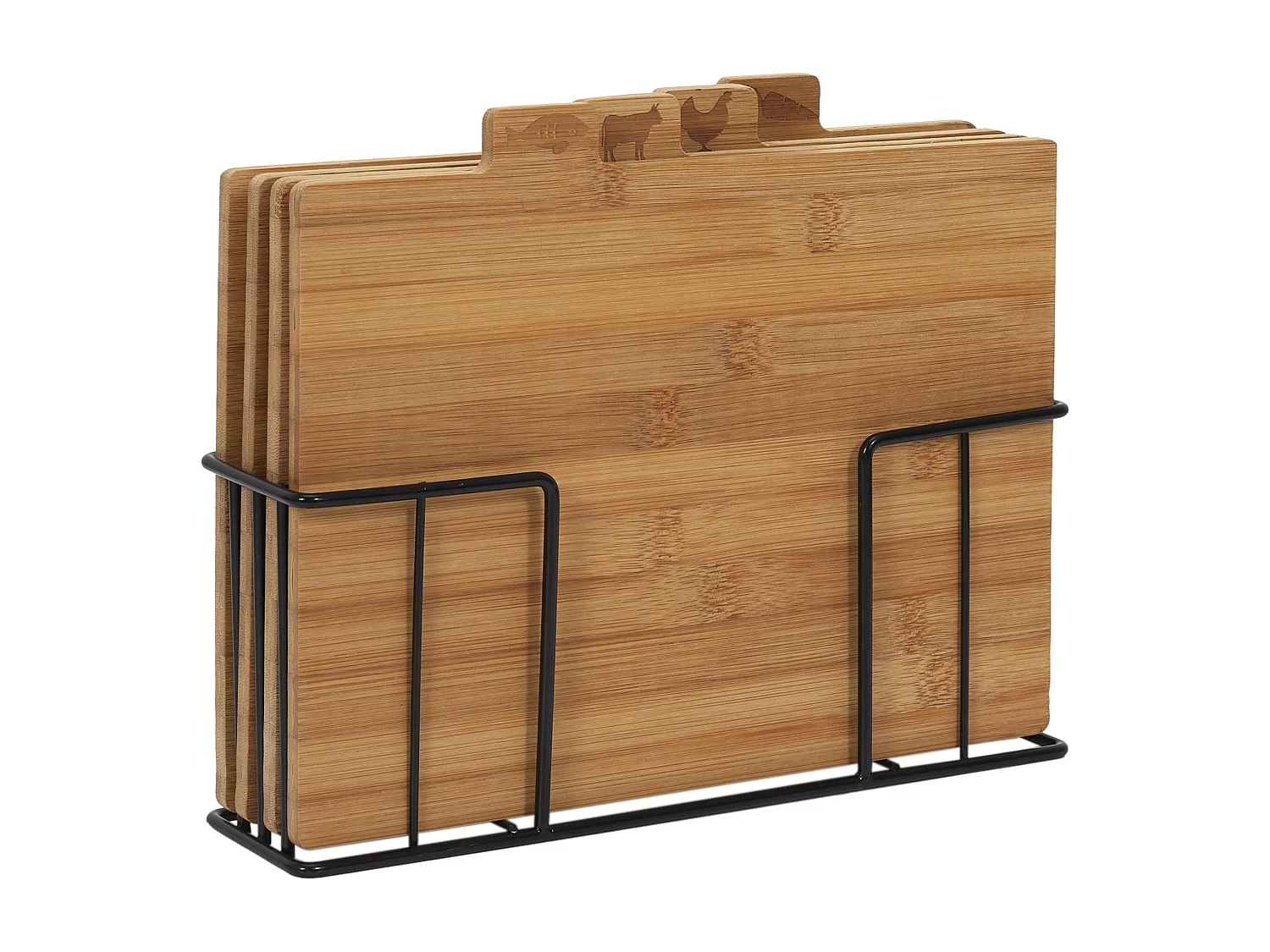 Planche A Decouper Bambou X4 Avec Socle Metal Marron, Noir