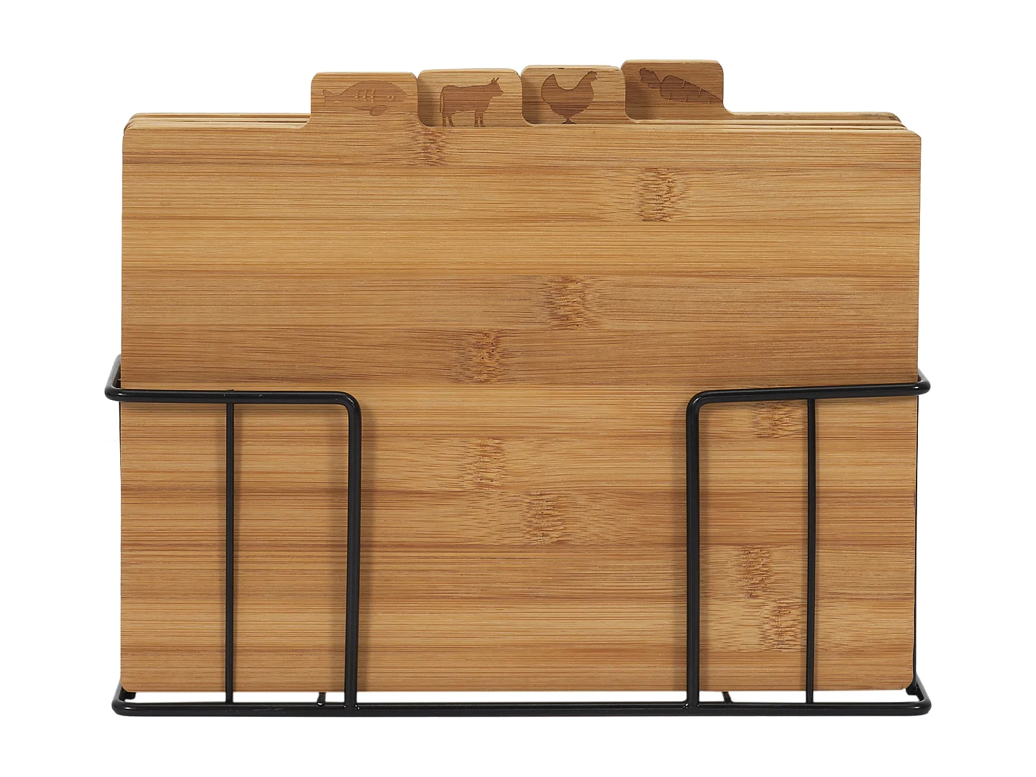 Planche A Decouper Bambou X4 Avec Socle Metal Marron, Noir