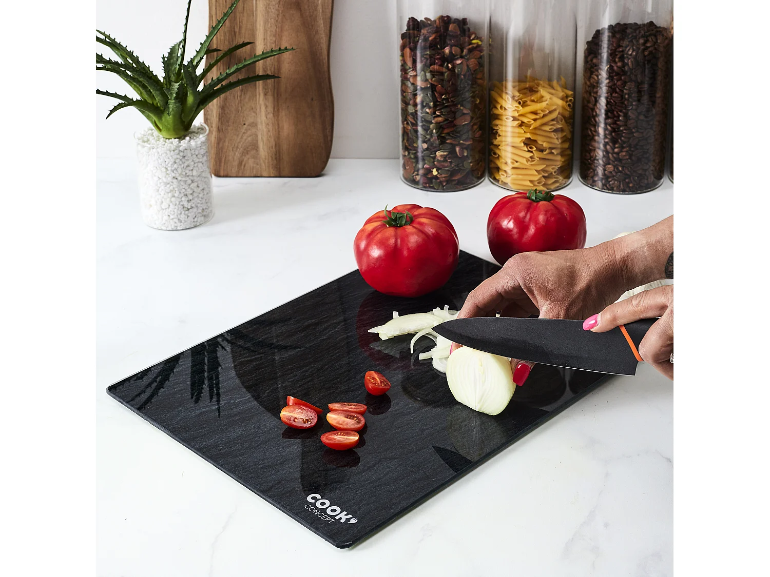 Glas Schneidebrett "Slate" 40cm Schwarz Rechteckiges Design