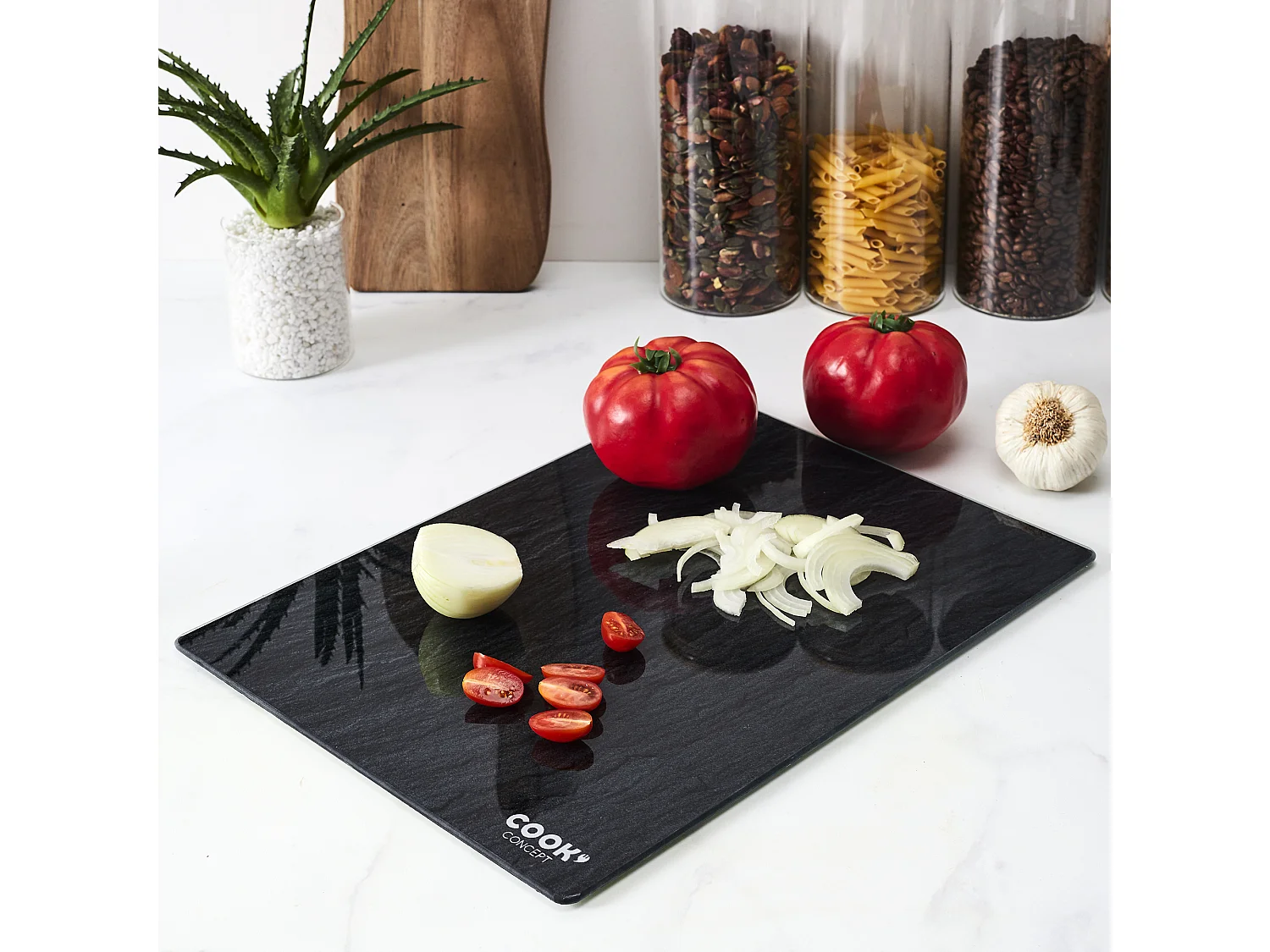 Glas Schneidebrett "Slate" 40cm Schwarz Rechteckiges Design