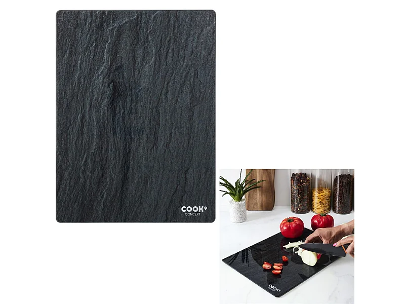 Glas Schneidebrett "Slate" 40cm Schwarz Rechteckiges Design