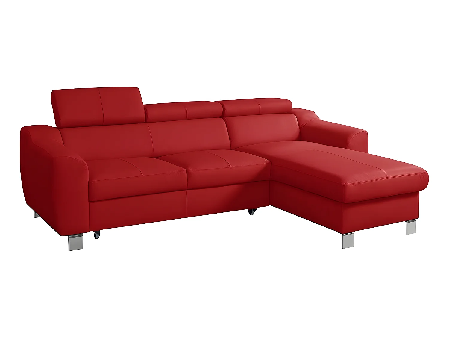 Hoekbank met slaapfunctie van luxe Italiaans leer ASTORIA, 5 zitplaatsen, donkerrood met opbergruimte