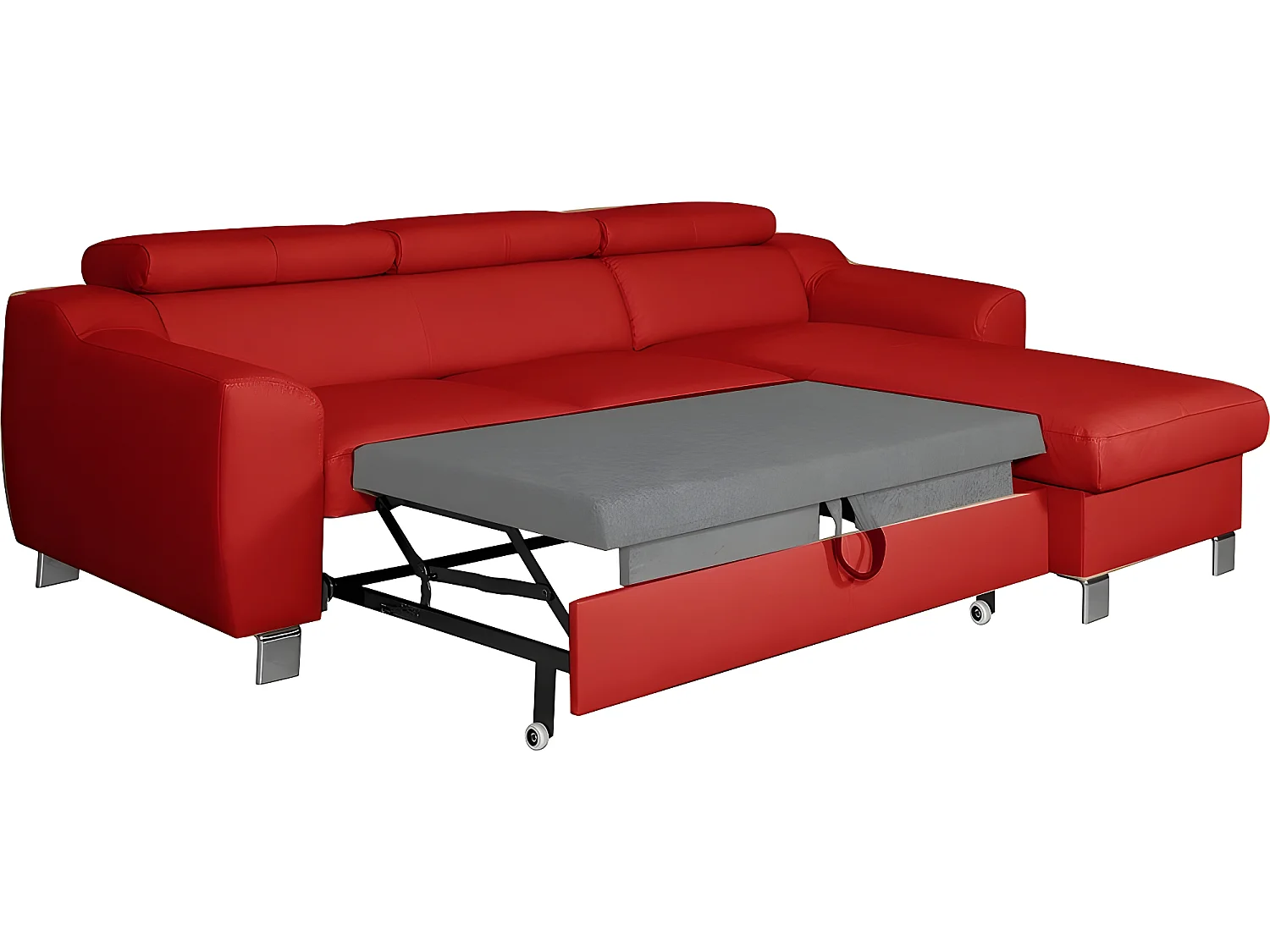 Canapé d'angle convertible en cuir italien de luxe 5 places ASTORIA, rouge foncé, angle droit