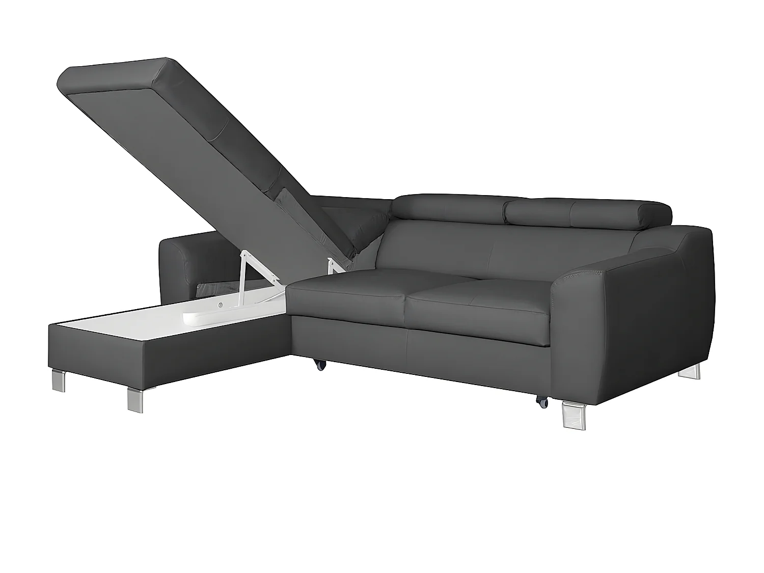 Canapé d'angle convertible en cuir italien de luxe 5 places ASTORIA, gris foncé, angle gauche