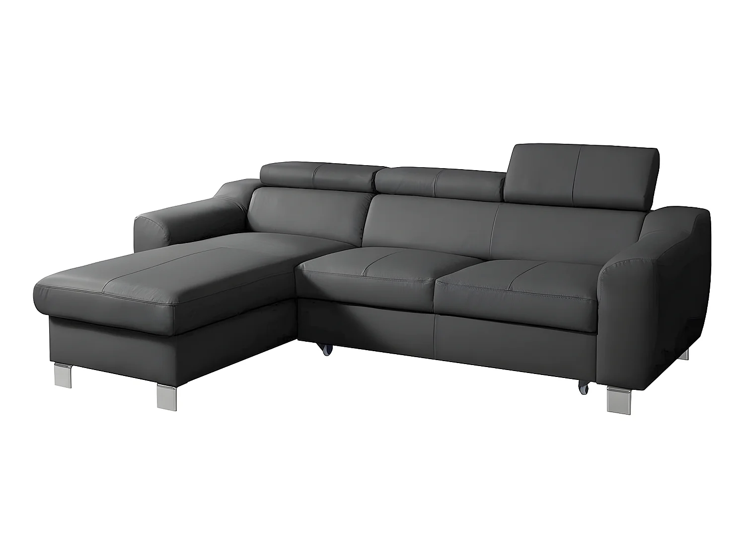 Canapé d'angle convertible en cuir italien de luxe 5 places ASTORIA, gris foncé, angle gauche