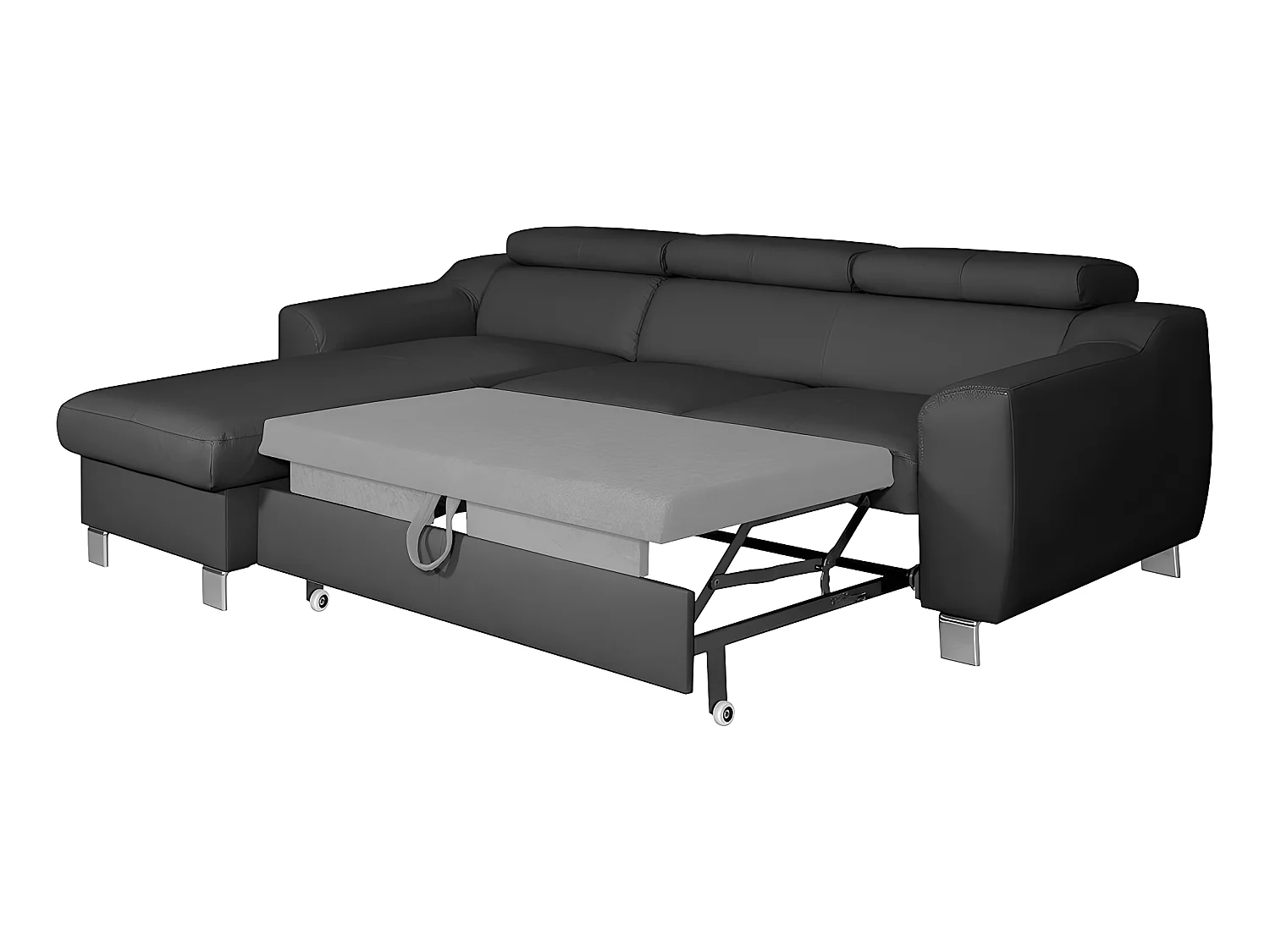 Canapé d'angle convertible en cuir italien de luxe 5 places ASTORIA, gris foncé, angle gauche