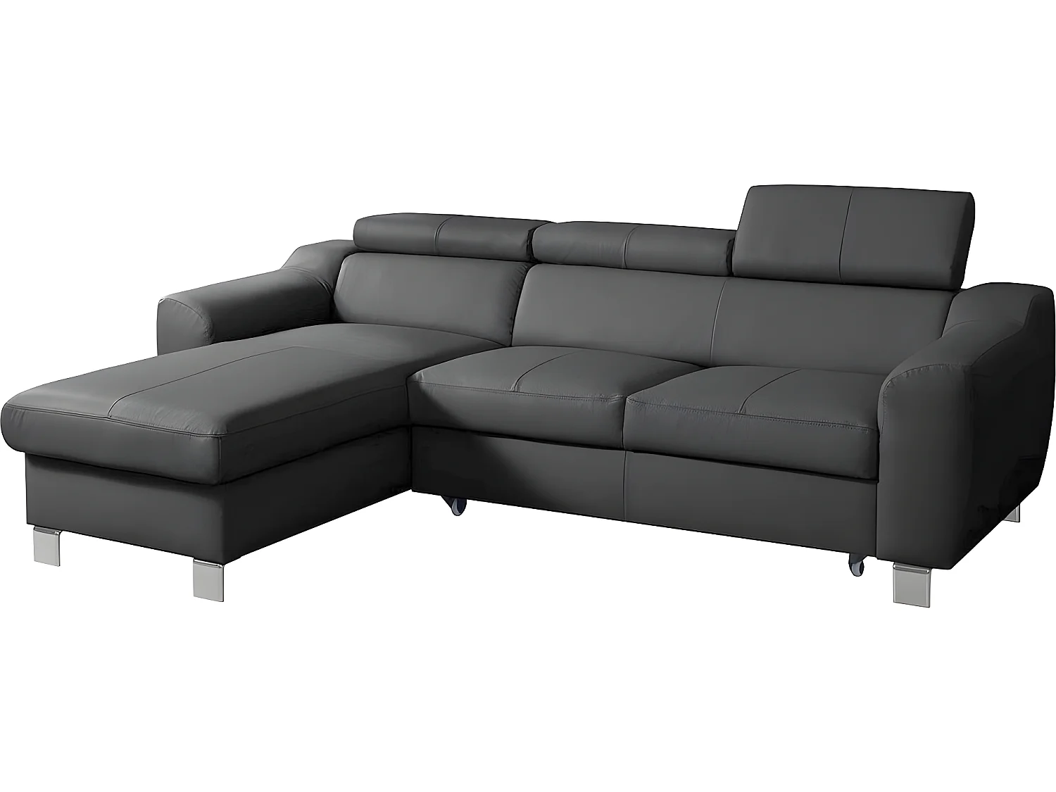 Canapé d'angle convertible en cuir italien de luxe 5 places ASTORIA, gris foncé, angle gauche