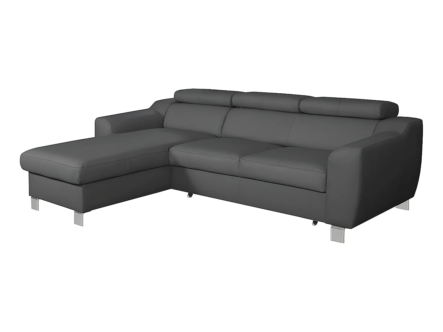 Canapé d'angle convertible en cuir italien de luxe 5 places ASTORIA, gris foncé, angle gauche