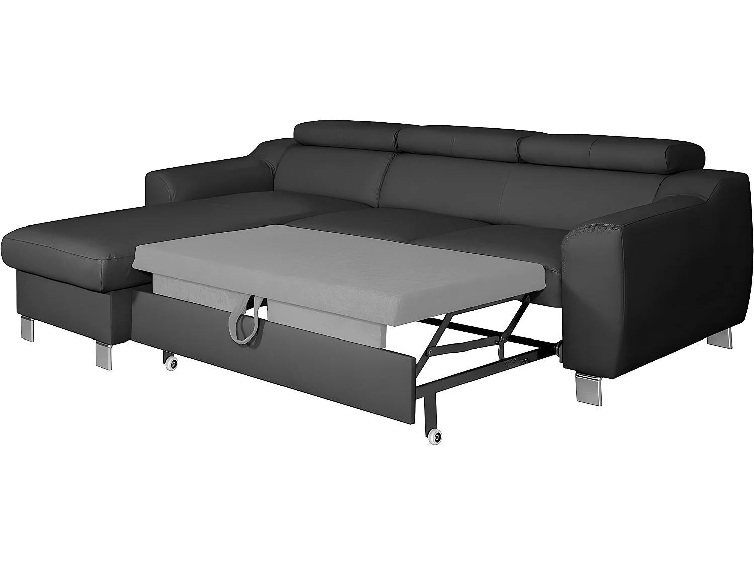 Canapé d'angle convertible en cuir italien de luxe 5 places ASTORIA, gris foncé, angle gauche