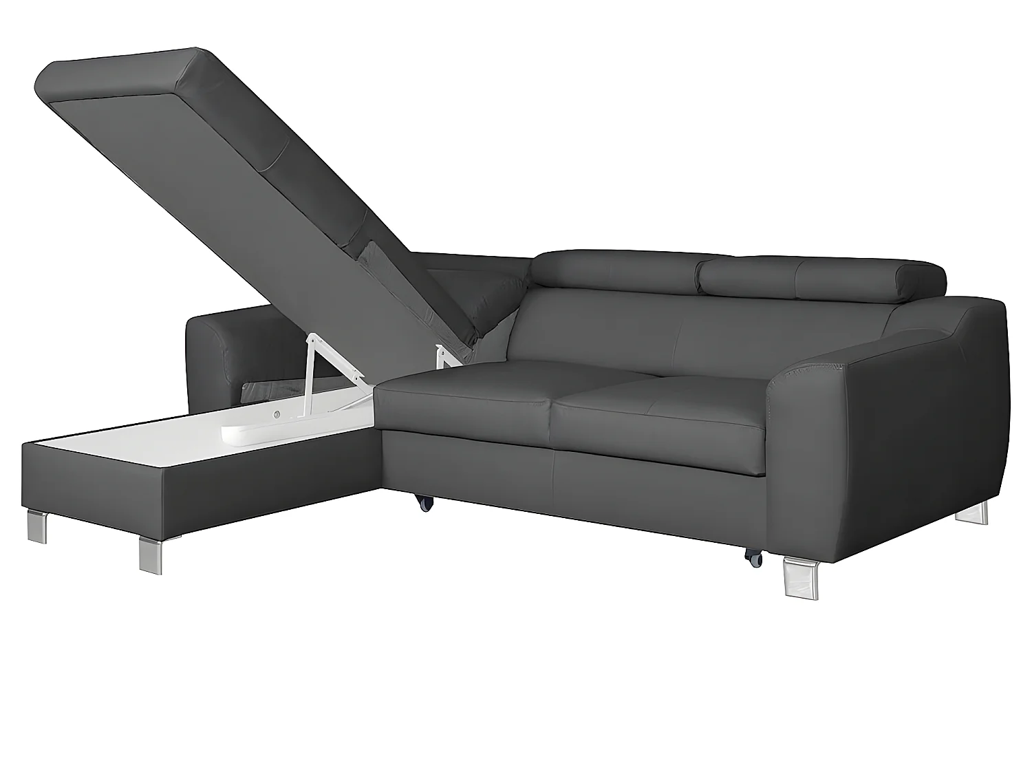 Canapé d'angle convertible en cuir italien de luxe 5 places ASTORIA, gris foncé, angle gauche