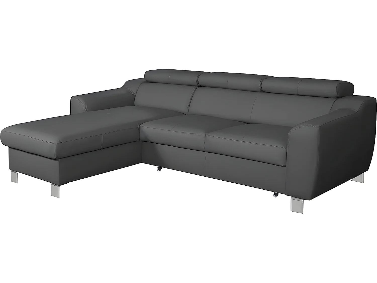 Canapé d'angle convertible en cuir italien de luxe 5 places ASTORIA, gris foncé, angle gauche