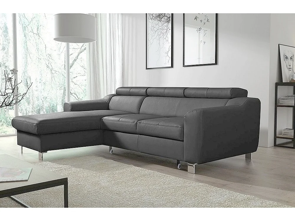 Canapé d'angle convertible en cuir italien de luxe 5 places ASTORIA, gris foncé, angle gauche