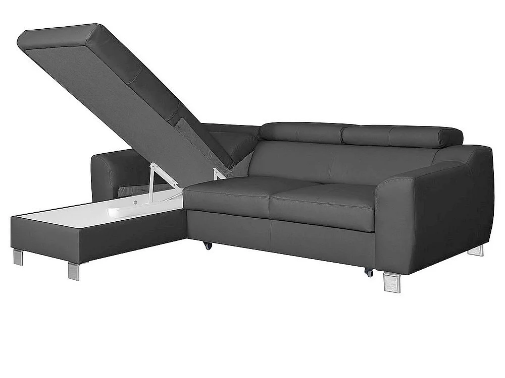 Canapé d'angle convertible en cuir italien de luxe 5 places ASTORIA, gris foncé, angle gauche