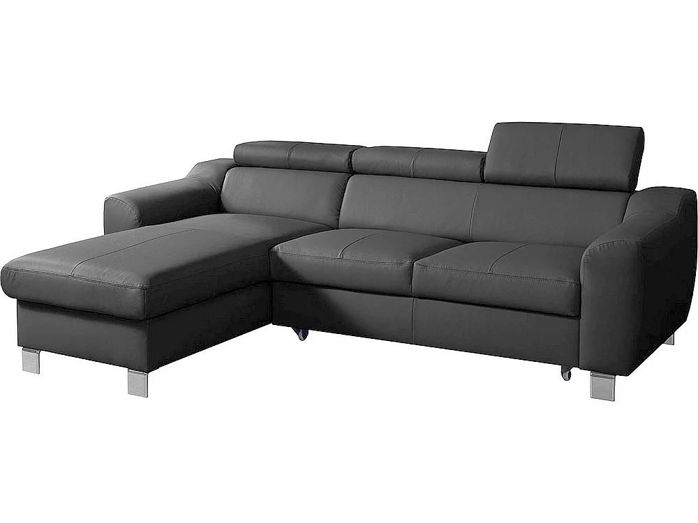 Canapé d'angle convertible en cuir italien de luxe 5 places ASTORIA, gris foncé, angle gauche
