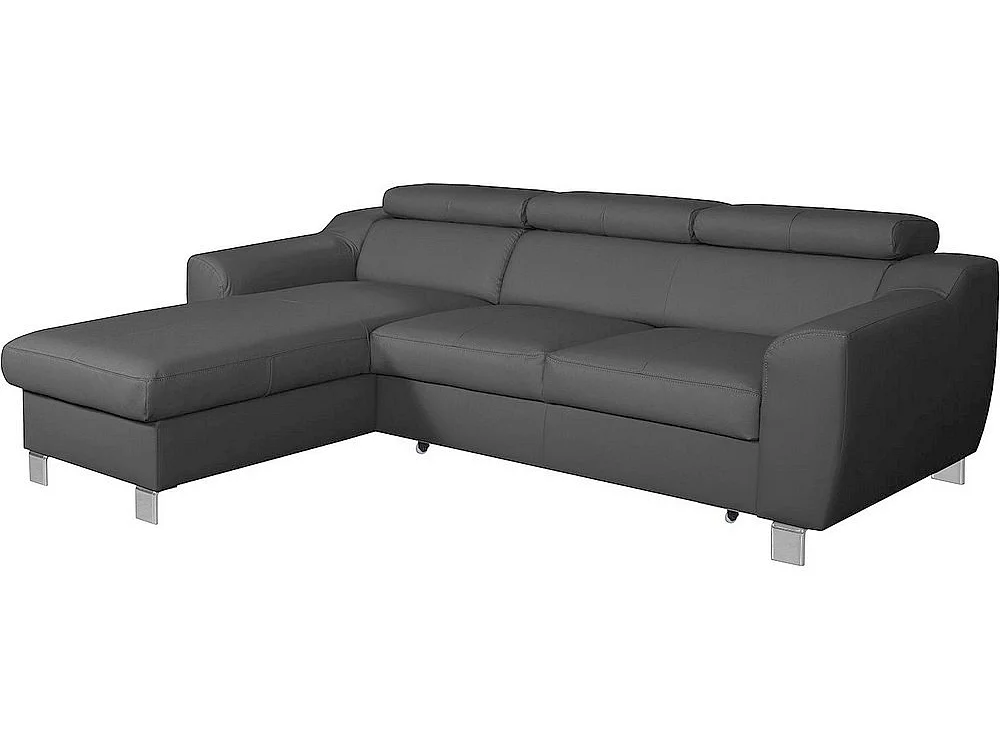 Canapé d'angle convertible en cuir italien de luxe 5 places ASTORIA, gris foncé, angle gauche