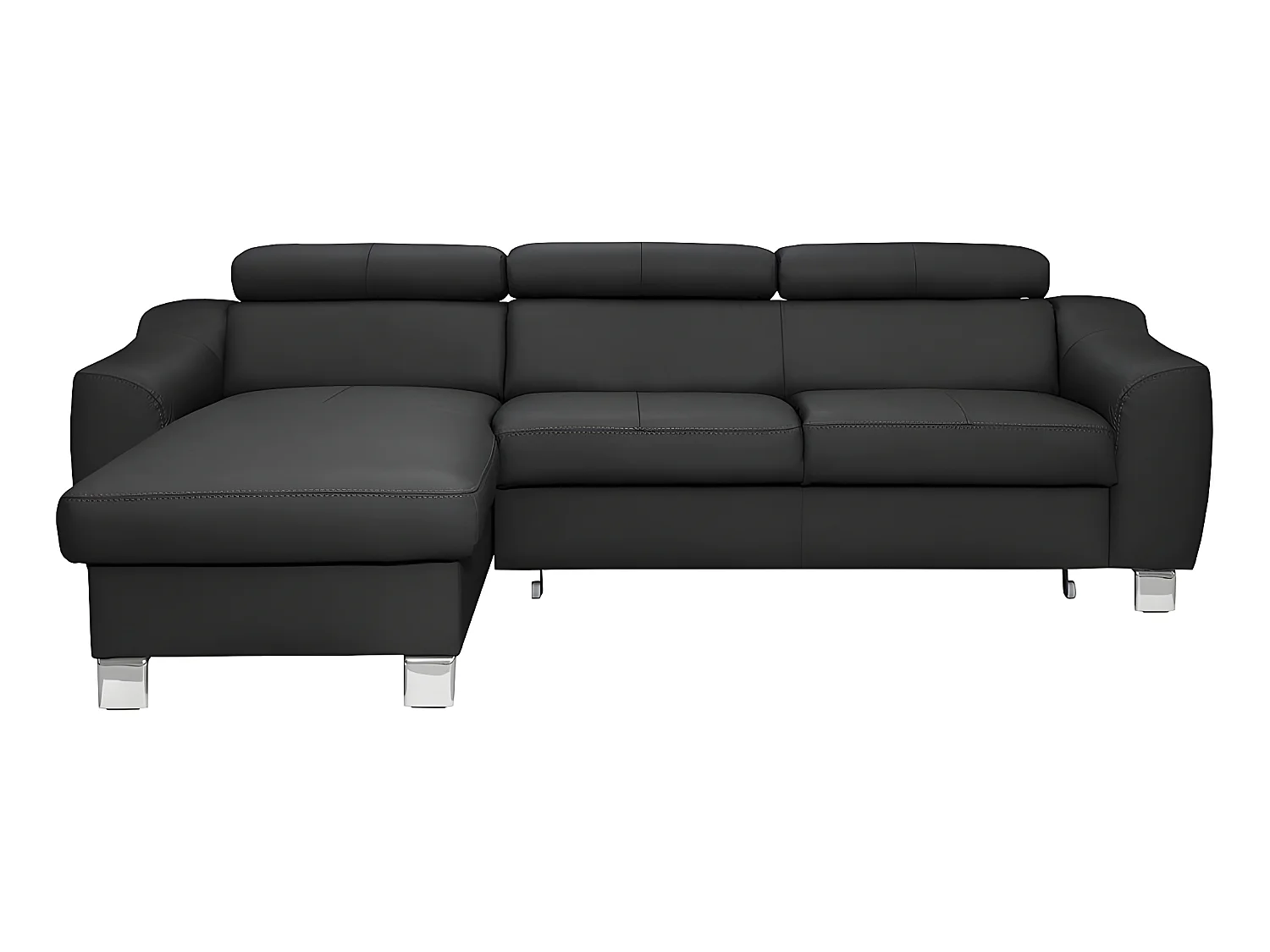 Hoekbank van luxe Italiaans leer met 5 zitplaatsen ASTORIA, zwart, linkerhoek met opbergruimte