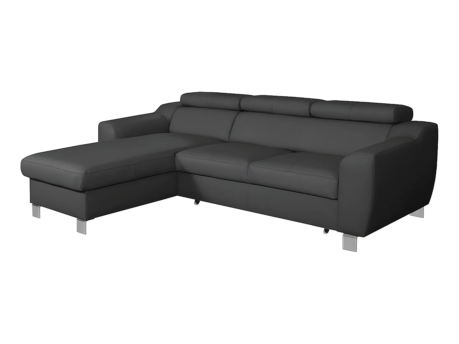 Hoekbank van luxe Italiaans leer met 5 zitplaatsen ASTORIA, zwart, linkerhoek met opbergruimte