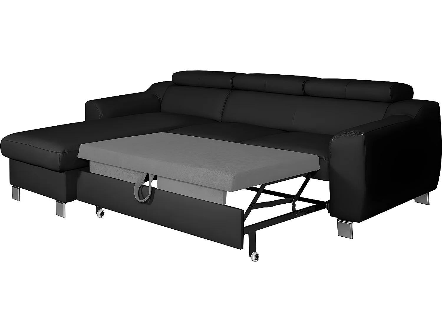 Canapé d'angle convertible en cuir italien de luxe 5 places ASTORIA, noir, angle gauche