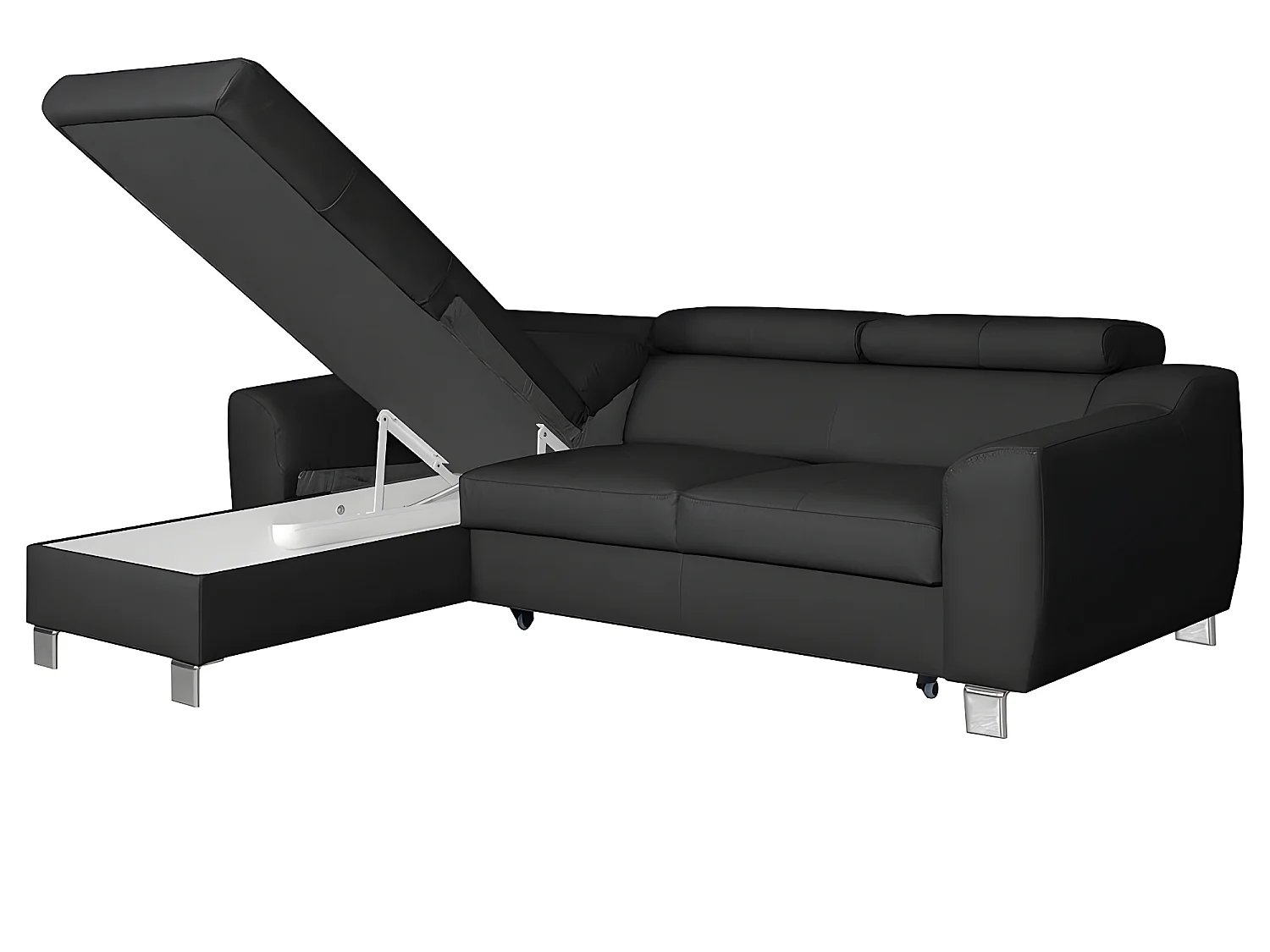 Canapé d'angle convertible en cuir italien de luxe 5 places ASTORIA, noir, angle gauche