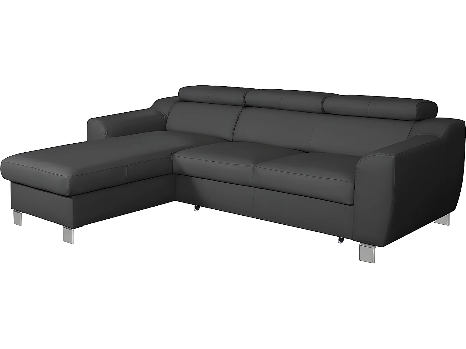 Canapé d'angle convertible en cuir italien de luxe 5 places ASTORIA, noir, angle gauche