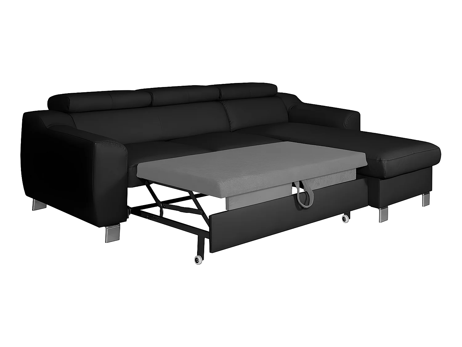 Canapé d'angle convertible en cuir italien de luxe 5 places ASTORIA, noir, angle droit