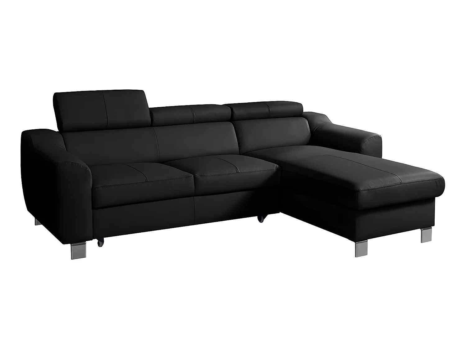 Canapé d'angle convertible en cuir italien de luxe 5 places ASTORIA, noir, angle droit