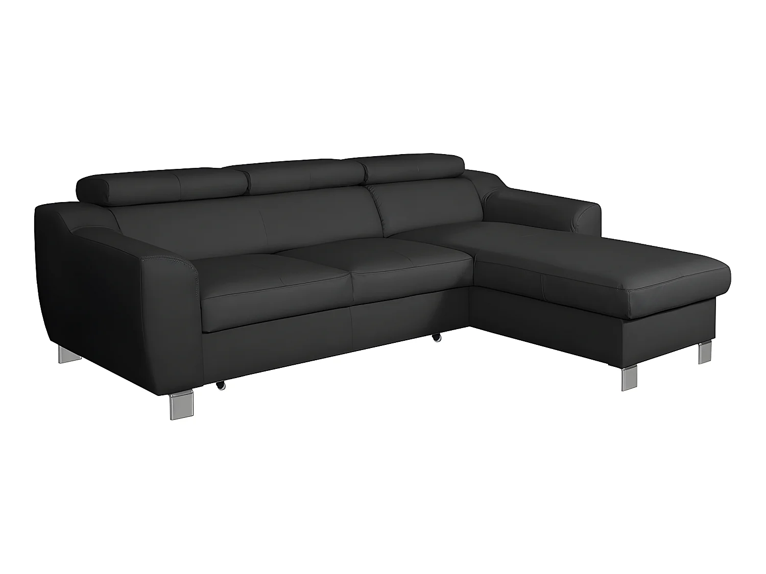 Canapé d'angle convertible en cuir italien de luxe 5 places ASTORIA, noir, angle droit