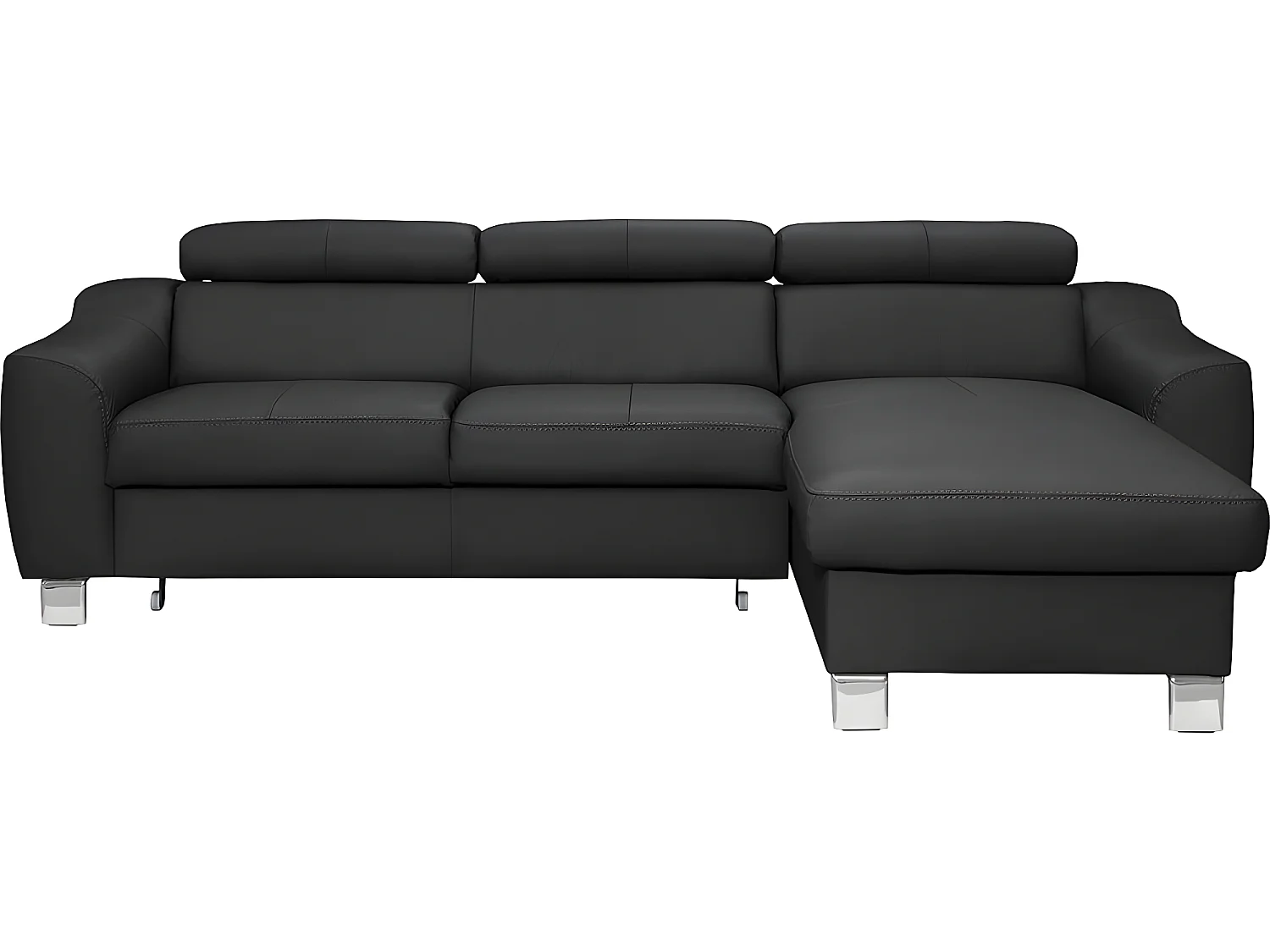 Hoekbank van luxe Italiaans leer ASTORIA met 5 zitplaatsen, zwart, rechte hoek met opbergruimte
