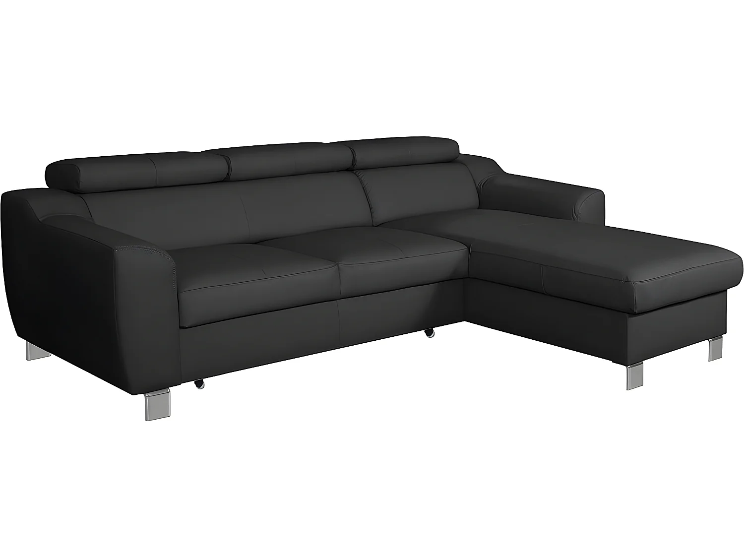 Hoekbank van luxe Italiaans leer ASTORIA met 5 zitplaatsen, zwart, rechte hoek met opbergruimte