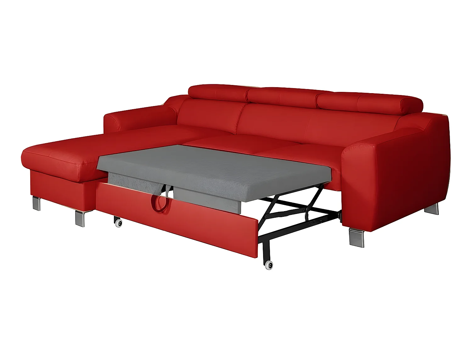 Canapé d'angle convertible en cuir italien de luxe 5 places ASTORIA, rouge foncé, angle gauche