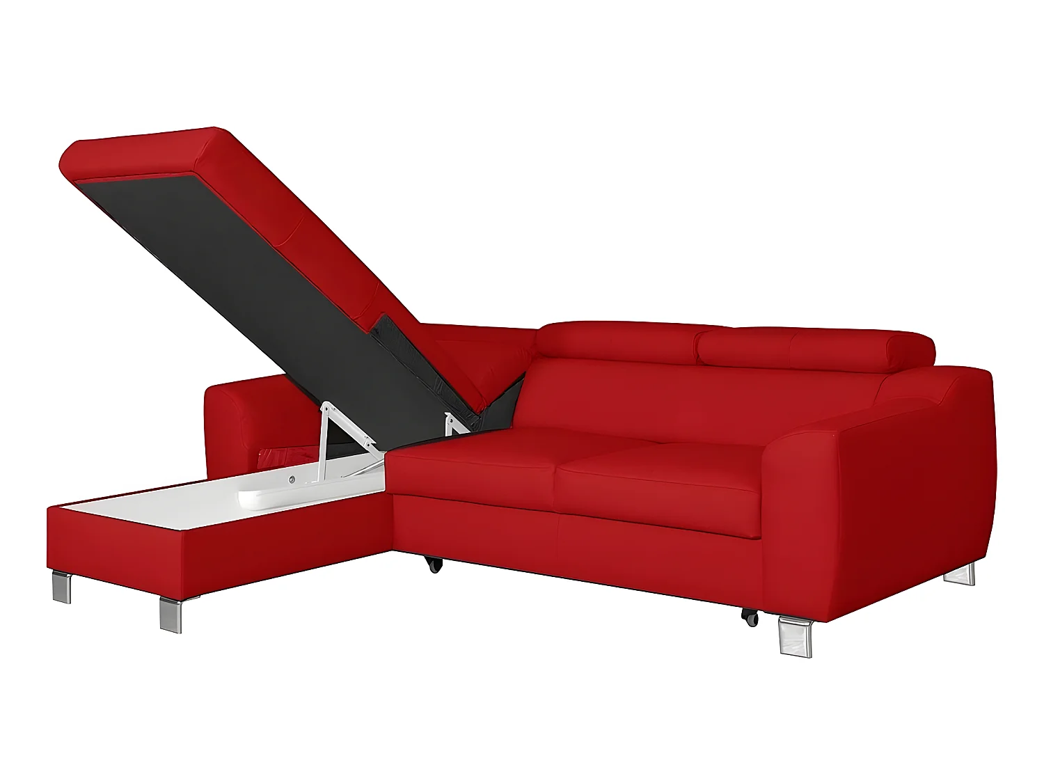 Canapé d'angle convertible en cuir italien de luxe 5 places ASTORIA, rouge foncé, angle gauche