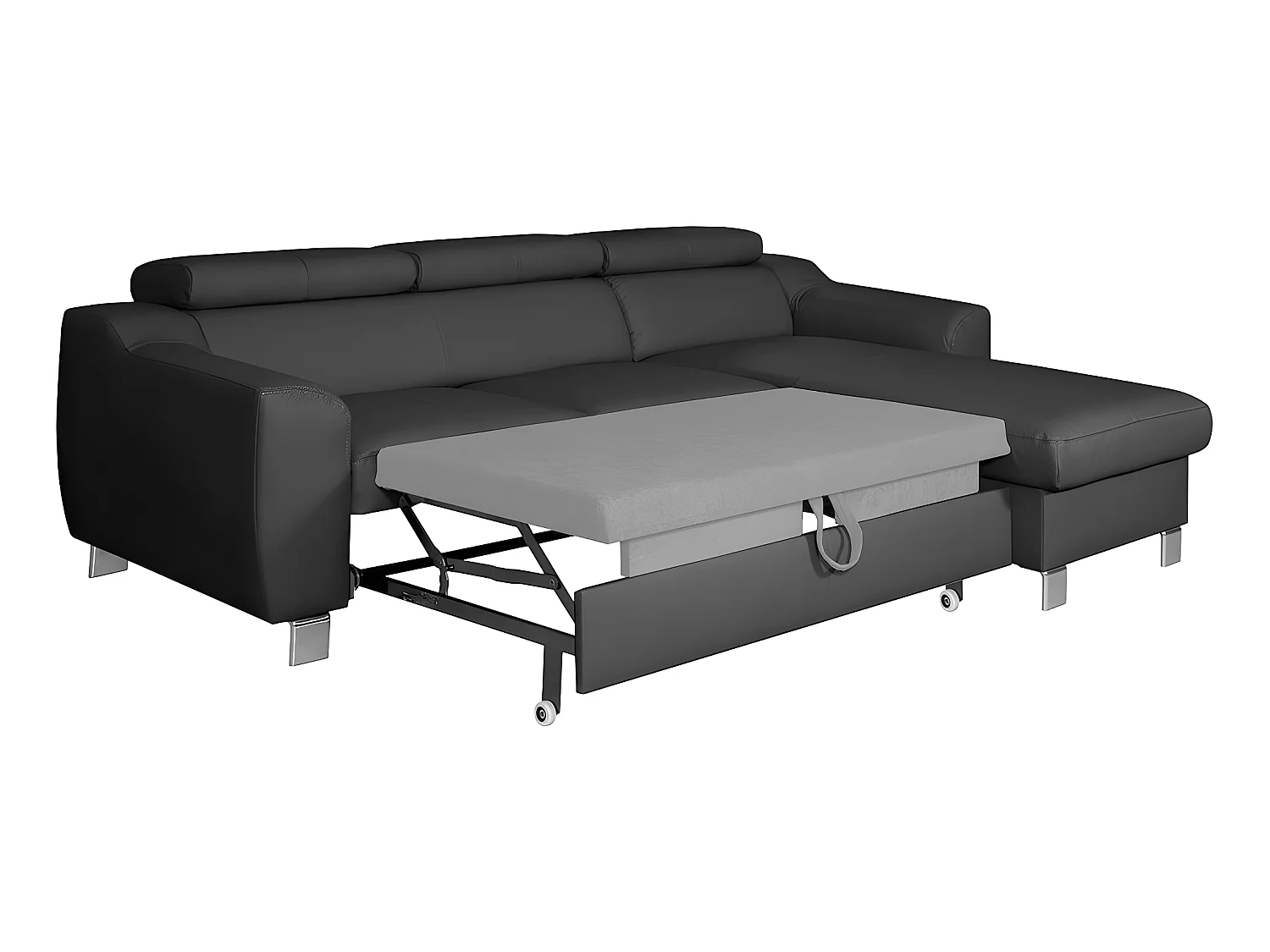 Canapé d'angle convertible en cuir italien de luxe 5 places ASTORIA, gris foncé, angle droit