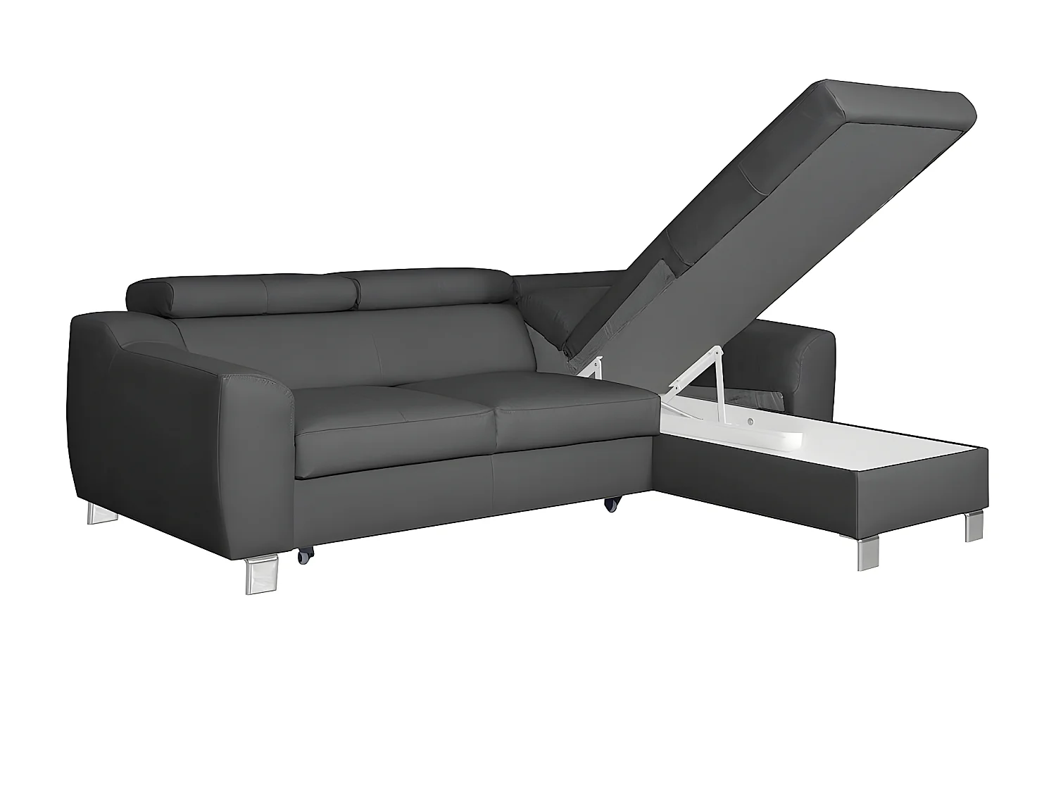 Canapé d'angle convertible en cuir italien de luxe 5 places ASTORIA, gris foncé, angle droit