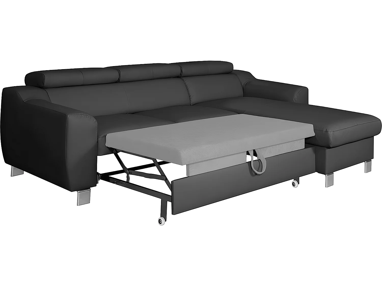 Canapé d'angle convertible en cuir italien de luxe 5 places ASTORIA, gris foncé, angle droit