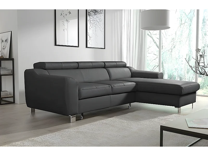 Canapé d'angle convertible en cuir italien de luxe 5 places ASTORIA, gris foncé, angle droit