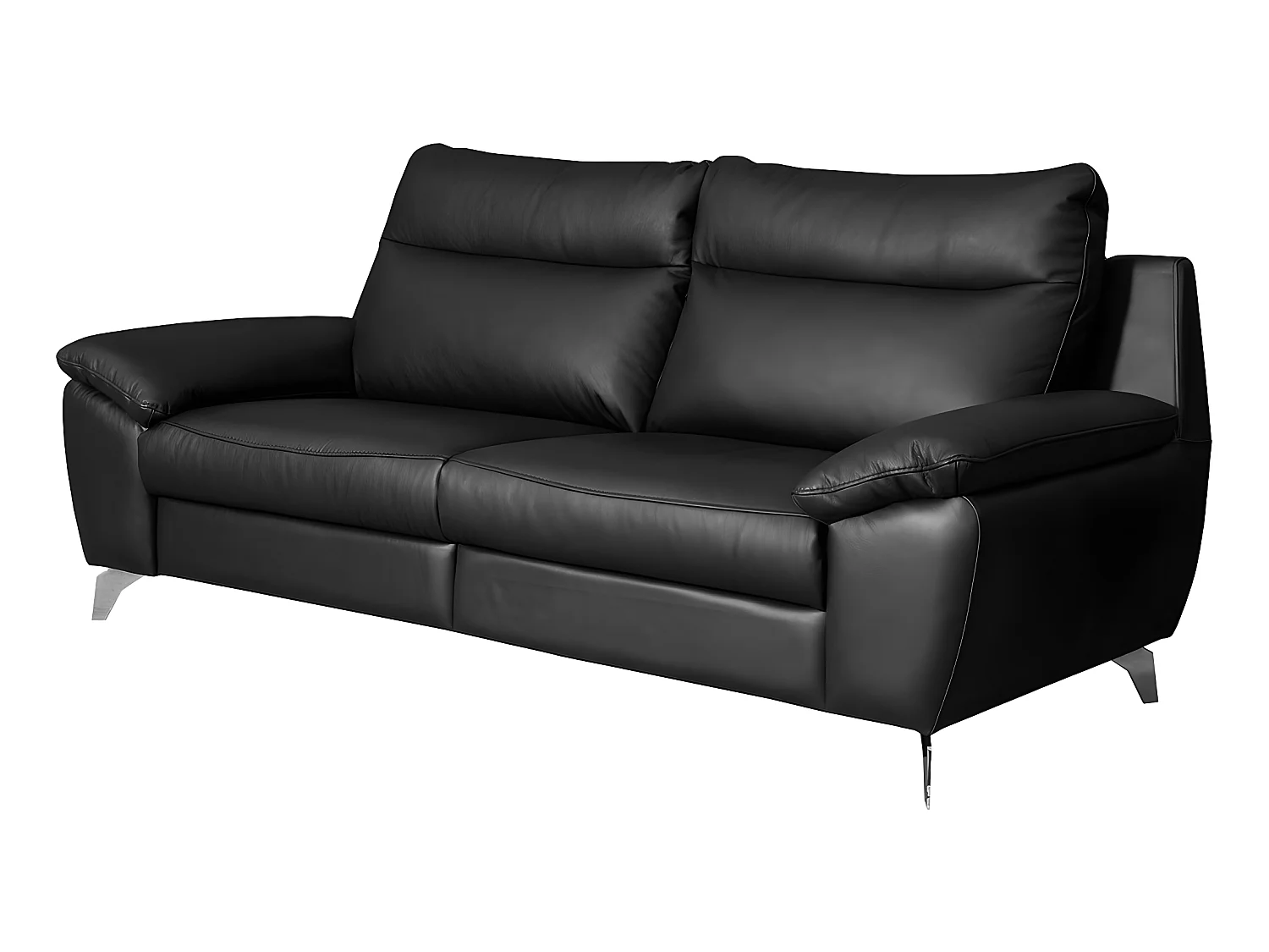 Canapé 3 places avec 2 relax électriques en 100% tout cuir épais de luxe italien, PERINI, noir