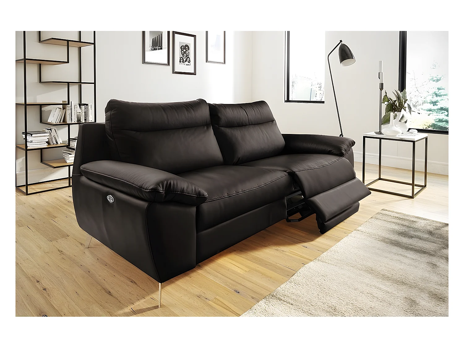 Canapé 3 places avec 2 relax électriques en 100% tout cuir épais de luxe italien, PERINI, chocolat