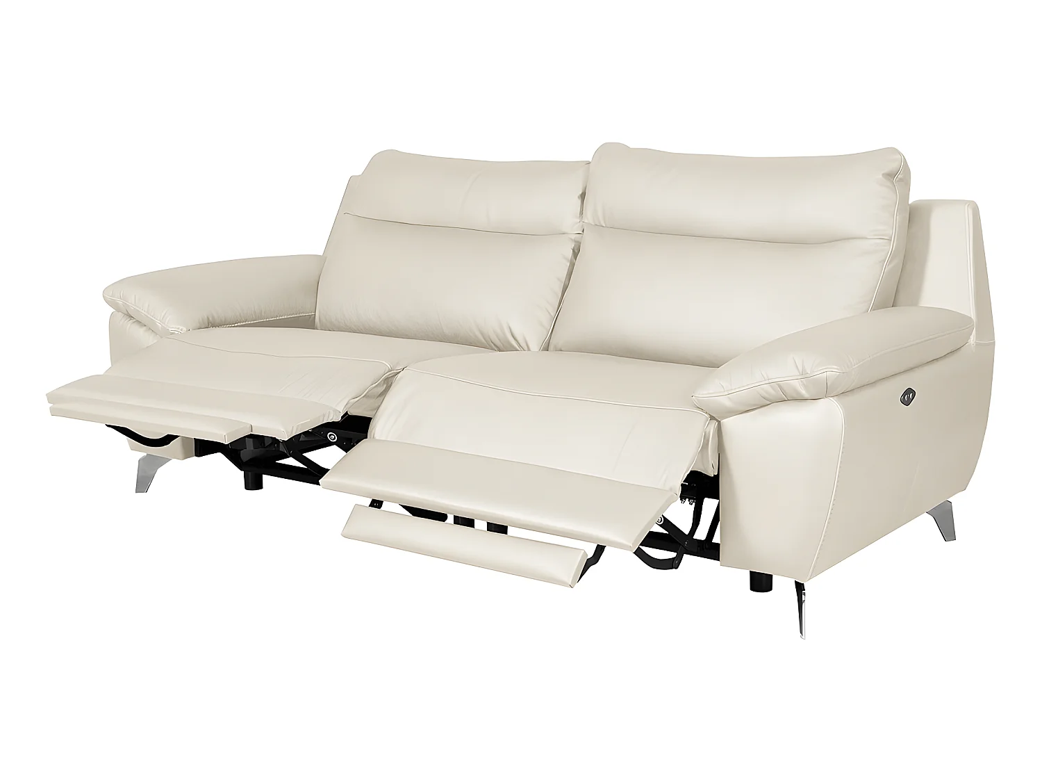 Canapé 3 places avec 2 relax électriques en 100% tout cuir épais de luxe italien, PERINI, blanc cassé