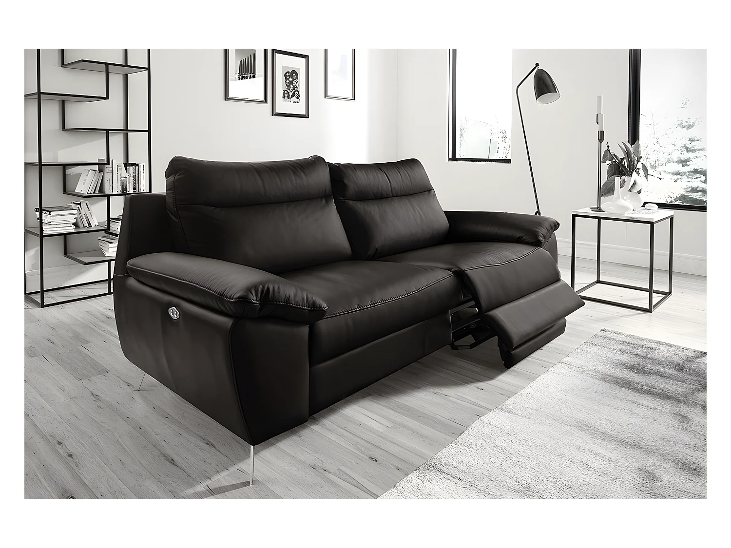 Canapé 2 places avec 2 relax électriques PERINI 100% tout cuir épais de luxe italien, noir